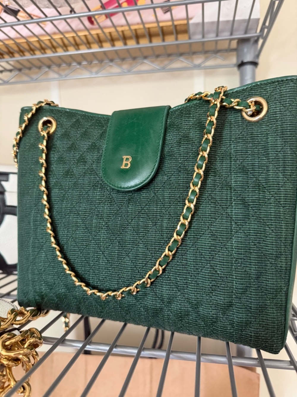 Vintage BALLY dark,green shoulder bag, RARE EUC - Picture 4 of 15